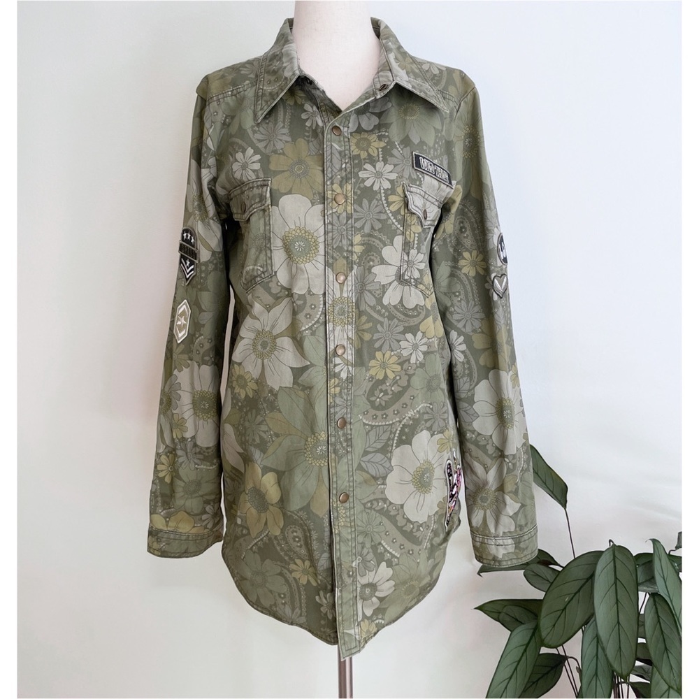 NWT Spell & The Gypsy Eden Camo Embroidered floral Patches Jacket S - Picture 2 of 16
